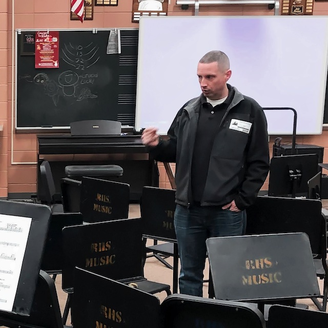 Percussionist Kris Betz leading a workshop with students.