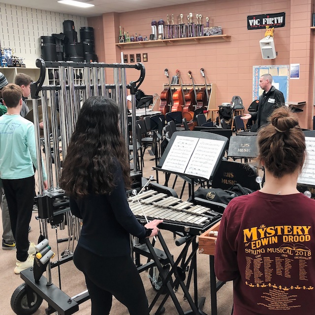 Percussionist Kris Betz leading a workshop with students.